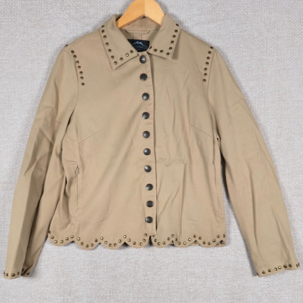 Montanaco Butte Montana Womens Tan Studded Scalloped Hem Button Jacket Size M